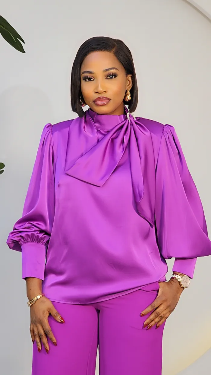 DRAPE NECK PUFF SLEEVE TOP 2205A