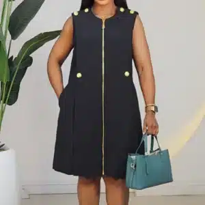 FRONT ZIP CASEMENT BUTTON DRESS 910