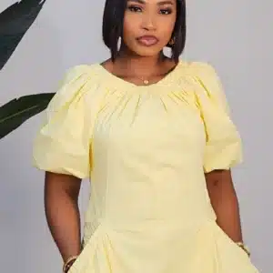 OFF SHOULDER PUFF SLEEVE FRONT POCKET DRESS 8007 - Image 3