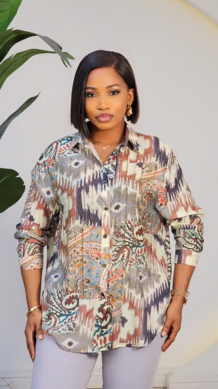 PRINT STUD FRONT SHIRT 8903