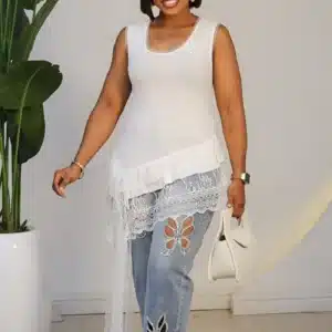 SLEEVELESS LACE HEM SIDE DRAPE TOP 260202 - Image 7