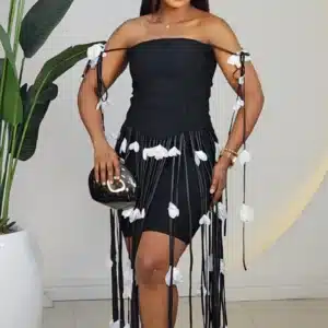 SPAG BANDAGE FRINGE ROSE PATCH DRESS 0205A - Image 2