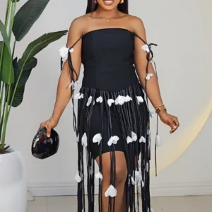 SPAG BANDAGE FRINGE ROSE PATCH DRESS 0205A