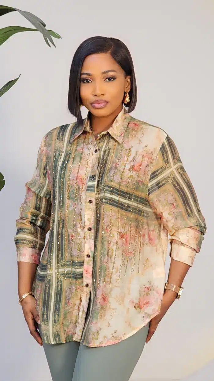 STUD FRONT PATTERN SHIRT 8903
