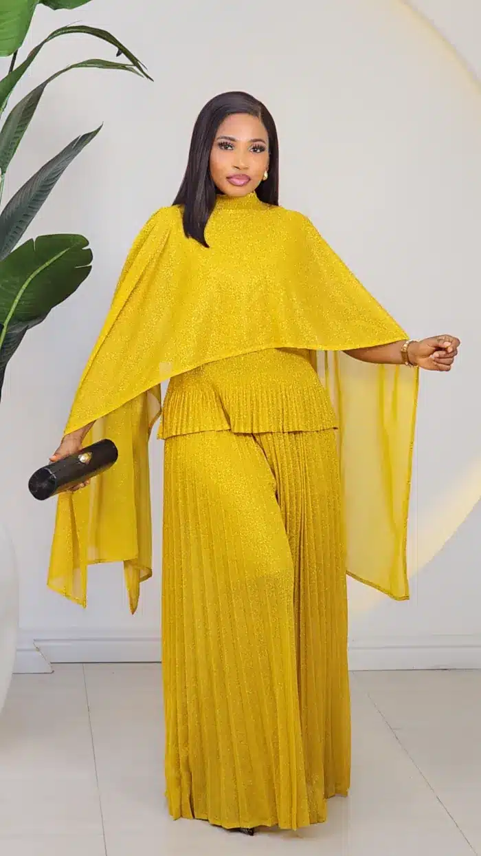 3IN1 SHIMMER MIYAKE PONCHO TOP & PANT SET 2703A