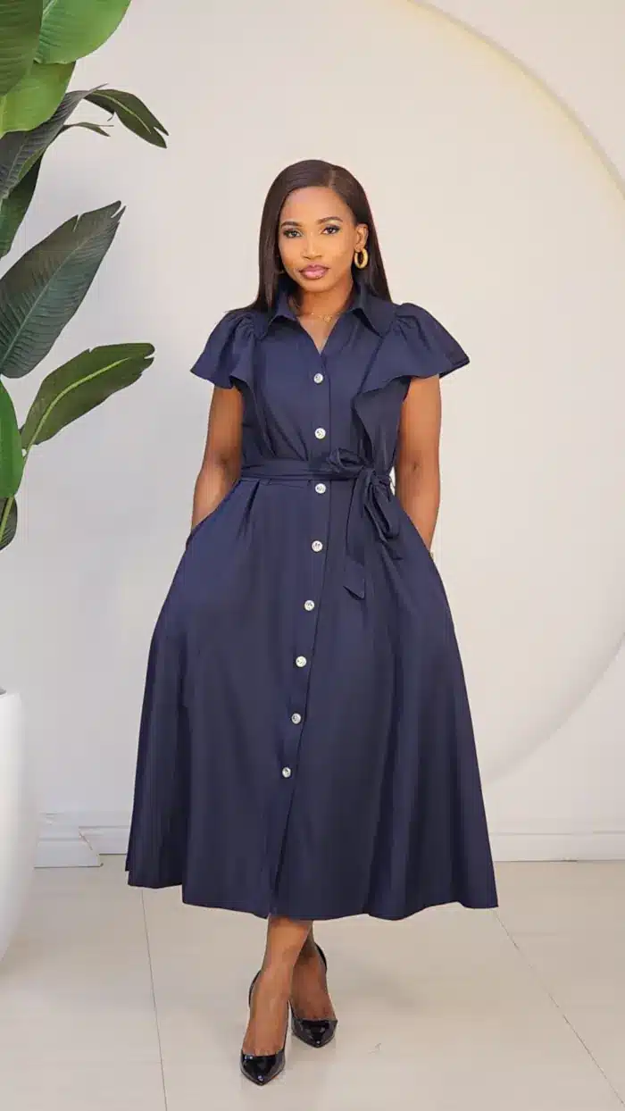 BAT SLEEVE BUTTON DOWN FLARE DRESS 25059