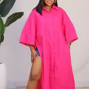 DOUBLE SIDE SLIT BUTTON DOWN SHIRT DRESS 6063 - Image 8