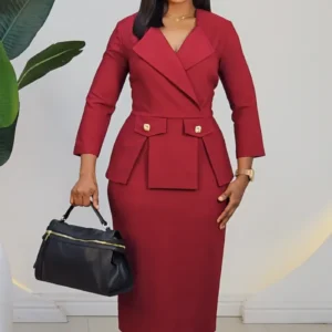FALSE POCKET PEPLUM MIDI DRESS L871