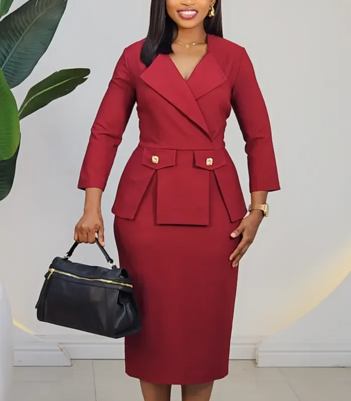 FALSE POCKET PEPLUM MIDI DRESS L871