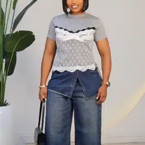 LACE FRONT TSHIRT TOP W265 - Image 2