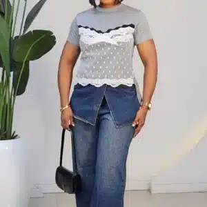 LACE FRONT TSHIRT TOP W265 - Image 3