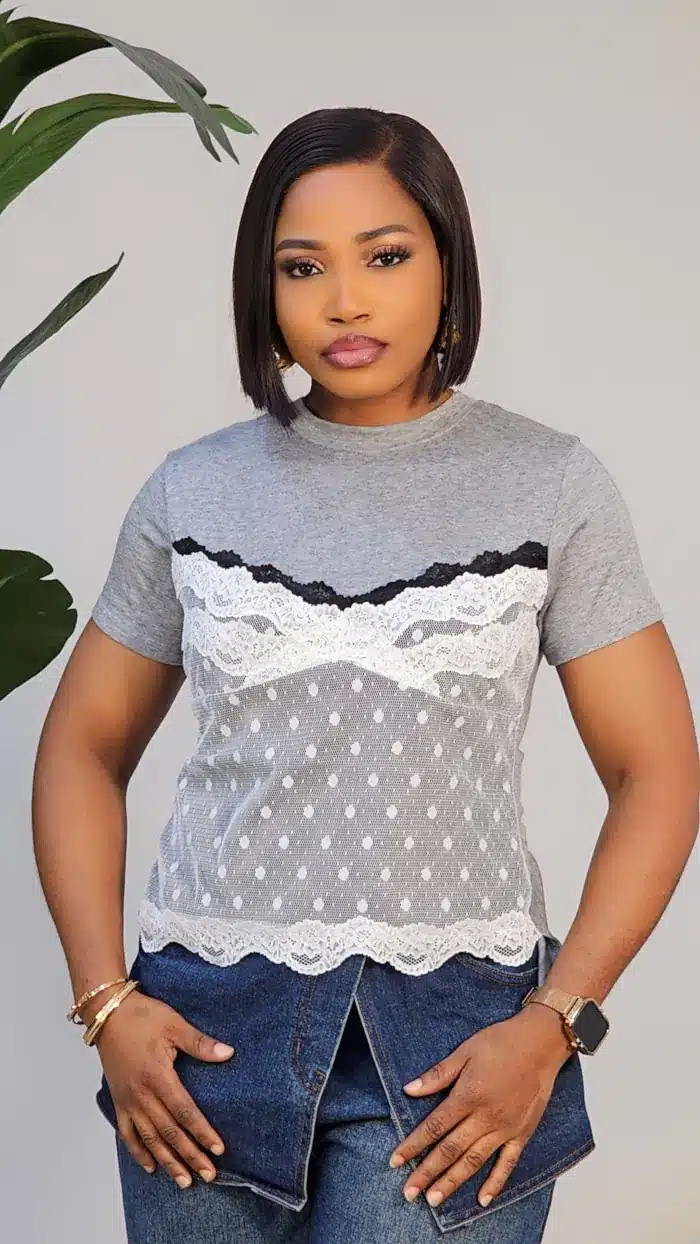 LACE FRONT TSHIRT TOP W265
