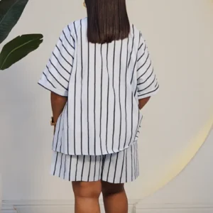 LINEN STRIPE OVERSIZED SHIRT & SHORT SET 95069 - Image 8