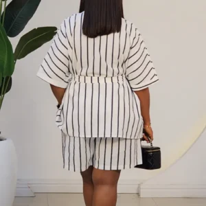 LINEN STRIPE OVERSIZED SHIRT & SHORT SET 95069 - Image 9