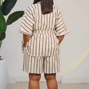 LINEN STRIPE OVERSIZED SHIRT & SHORT SET 95069 - Image 7