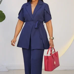 OVERLAP SLEEVE BELTED JACKET & PANT SET 1906 - Image 2