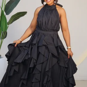RUFFLE HALTER NECK DRESS 9695 - Image 3