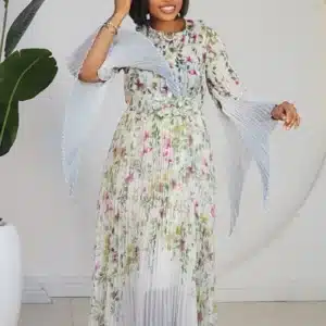 2-TONE PLEAT FLORAL MIYAKI DRESS 1007 - Image 10