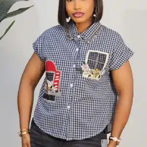 CHECKERS POCKET EMBROIDERY TOP 90764