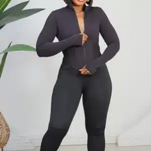 CORSET WAIST FRONT ZIP JACKET & LEGGINGS SET 1507 - Image 5