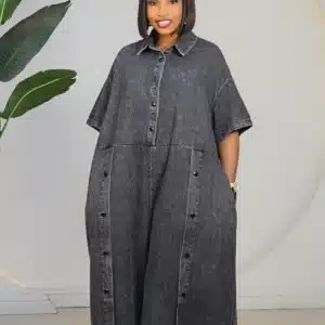 DENIM TIGHT BUTTON CULOTTE JUMPSUIT 81052 - Image 4