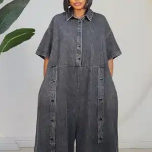 DENIM TIGHT BUTTON CULOTTE JUMPSUIT 81052 - Image 2
