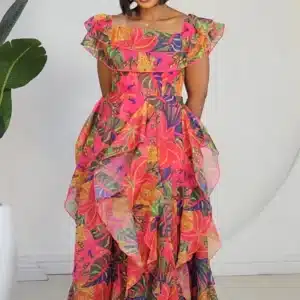 FLORAL RUFFLE OFF SHOULDER MAXI DRESS 9219 - Image 2