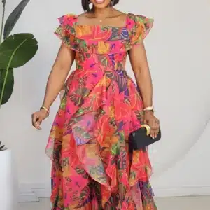 FLORAL RUFFLE OFF SHOULDER MAXI DRESS 9219