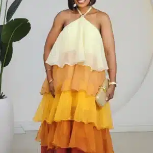 HALTER NECK MULTICOLOUR LAYERS MAXI DRESS 9223