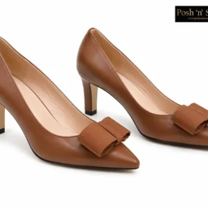 LEATHER BOW TOP KITTEN COURT SHOE - Image 9