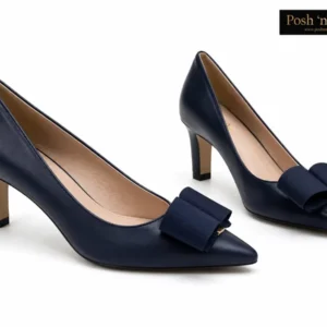 LEATHER BOW TOP KITTEN COURT SHOE - Image 8