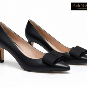 LEATHER BOW TOP KITTEN COURT SHOE - Image 5