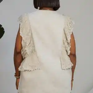LINEN LACE RUFFLE INSERTED WAIST COAT W260279 - Image 5