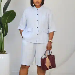 LINEN SHORT & HIGH NECK SHIRT SET 36022 - Image 11