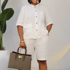 LINEN SHORT & HIGH NECK SHIRT SET 36022 - Image 3