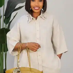 LINEN SHORT & HIGH NECK SHIRT SET 36022 - Image 4