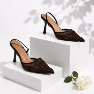 MESH FLORAL STUD TOP SLING BACK SANDALS 1432-2 - Image 4