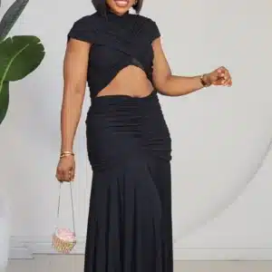 MESH FRONT CUT OUT RUCH DRESS 1075