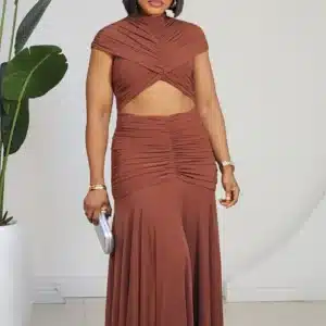 MESH FRONT CUT OUT RUCH DRESS 1075 - Image 2