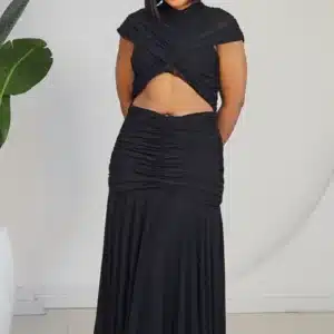 MESH FRONT CUT OUT RUCH DRESS 1075 - Image 5