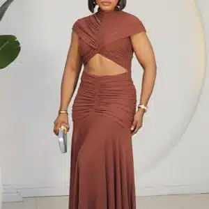 MESH FRONT CUT OUT RUCH DRESS 1075 - Image 4