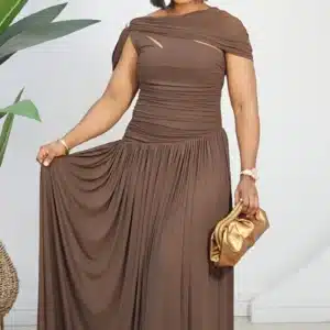 ONE SLEEVE OFF SHOULDER RUCH EVENING DRESS 2661 - Image 6