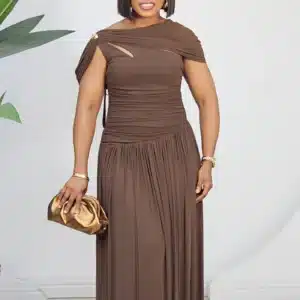ONE SLEEVE OFF SHOULDER RUCH EVENING DRESS 2661 - Image 2