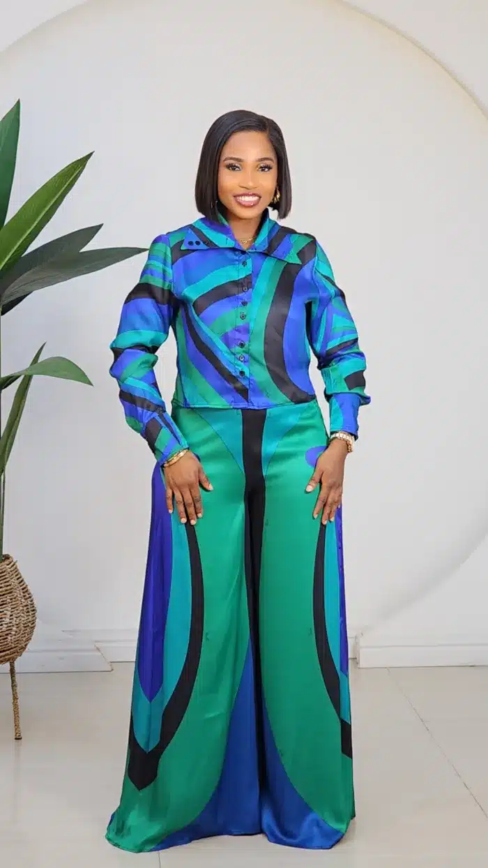 SATIN PATTERN SHIRT & PALAZZO PANT SET 57009