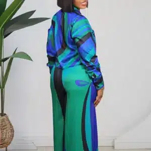 SATIN PATTERN SHIRT & PALAZZO PANT SET 57009 - Image 3