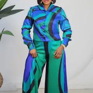 SATIN PATTERN SHIRT & PALAZZO PANT SET 57009 - Image 2