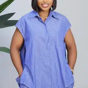 STRIPE CAP SLEEVE DOUBLE SIDE SLIT SHIRT & SHORT SET 60661