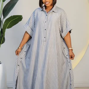STRIPE DOUBLE SIDE BUTTON SHIRT DRESS 6052 - Image 3