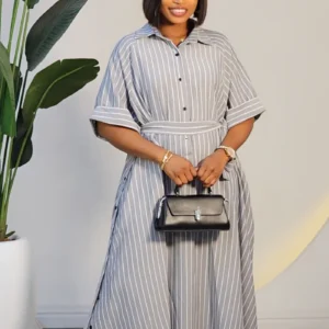 STRIPE DOUBLE SIDE BUTTON SHIRT DRESS 6052 - Image 6