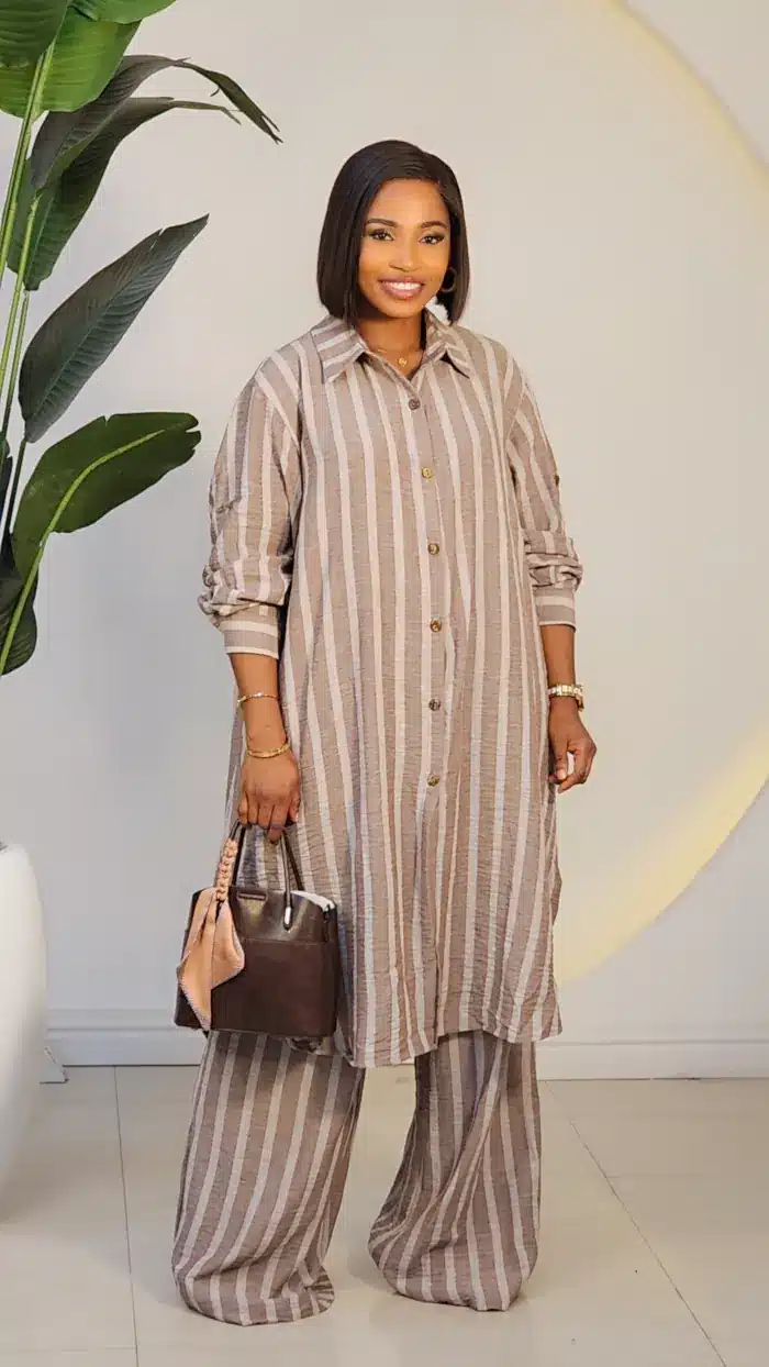 STRIPE LONG SHIRT & PANT SET 6032